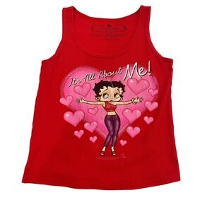 Vintage Girl Betty Boop Red Graphic Tank Top Its All About Me Ribbed Size Small